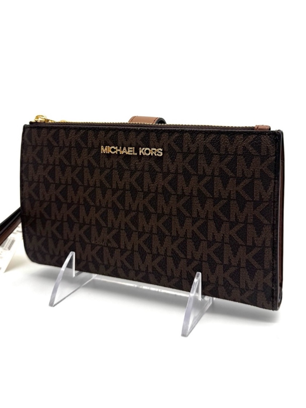 Michael Kors Large Jet Set Travel Logo Double Zip Wallet - Brown Signature